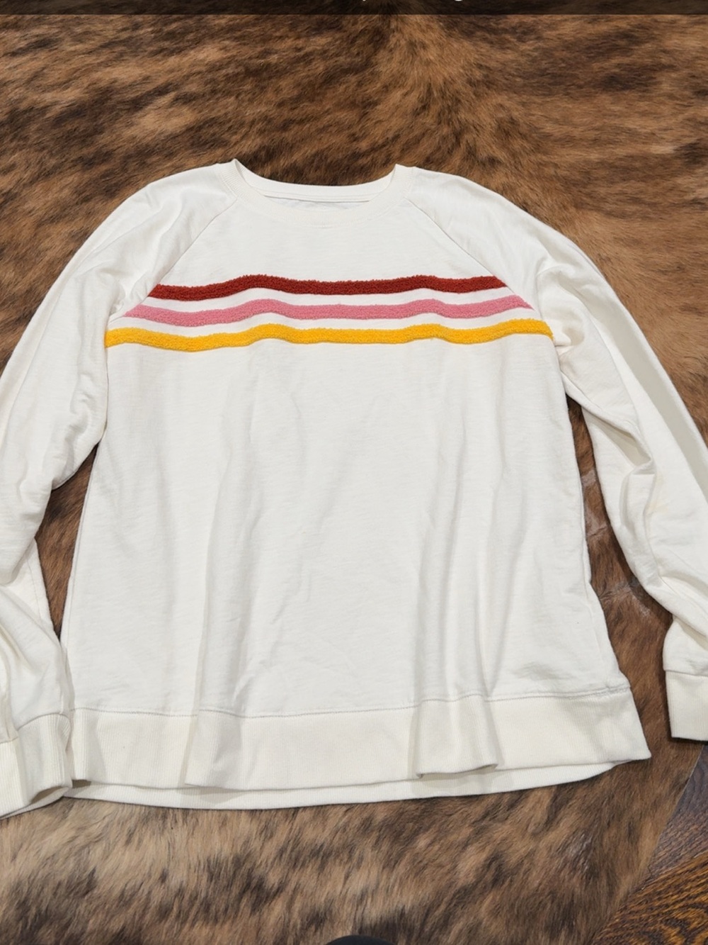 Sonoma Cream Long Sleeve Top with Red, Pink & Yellow Stripes